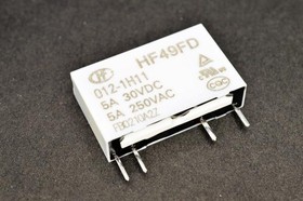 HF49FD/012-1H11, 12V AgNi 5A Normal Open:1A(SPST-Normal Open) Electromagnetic Relay-Single Coil SIP,5x20mm Power Relays