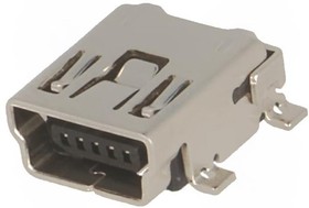 1734035-2, Разъем USB, Mini USB Типа B, USB 2.0, Гнездо, 5 вывод(-ов), Поверхностный Монтаж, Прямой Угол