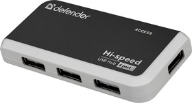 Фото 1/10 Разветвитель USB Defender QUADRO INFIX USB2.0 - 4 порта, скор. - до 480 Мбит/с, + кабель USB 2.0 A(M) - MiniB (M) - 1м.