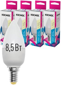 Фото 1/10 Лампа светодиодная LED 8.5Вт Свеча 220В E14 3000К, LkecLED8.5wCNE1430