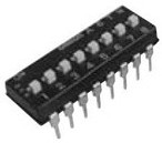 A6TN-8104, Switch DIP OFF ON SPST 8 Raised Slide 0.025A 24VDC PC Pins 2.54mm Thru-Hole Stick