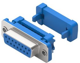618015227221, D-Sub Connector with UNC 4-40 Nut, Socket, DA-15, IDC, Blue