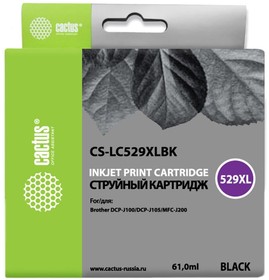 Фото 1/5 Картридж струйный Cactus CS-LC529XLBK черный (61мл) для Brother DCP-J100/J105/J200