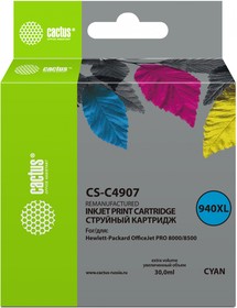 Фото 1/4 Картридж струйный Cactus CS-C4907 голубой для №940 HP OfficeJet PRO 8000/8500 (30ml)