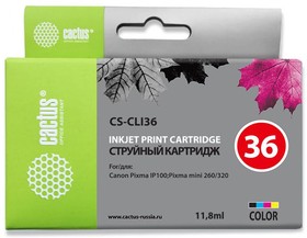 Фото 1/5 Картридж струйный Cactus CS-CLI36 CLI-36 многоцветный (11.8мл) для Canon Pixma iP 100/ MiNi 260