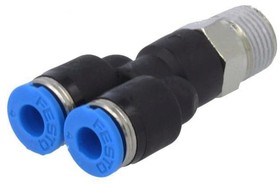 Фото 1/2 QSY-1/8-4, Y Threaded Adaptor, Push In 4 mm to Push In 4 mm, Threaded-to-Tube Connection Style, 153138