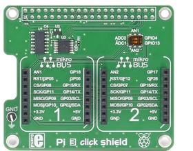 Фото 1/8 MIKROE-2756, Pi 3 Click Shield with 2 mikroBUS Sockets for Raspberry Pi