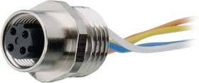 0986 EFC 153 A, Circular Connector, M12, Socket, Straight, Poles - 4, Wire, Panel Mount
