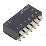 BPA06SB, Переключатель: DIP-SWITCH, Кол-во секций: 6, 0,1A/5ВDC, Пол: 2