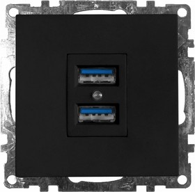 Розетка 2-местная USB механизм, 250В, 2,4А, серия Катрин, GLS10-7115-05, черный 39616