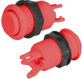 Фото 1/2 RC-1008-64-R, Кнопка GMSI , 28 мм, 12 А, 20 мОм, круглая, цвет красный, с резьбой и черным прижимным кольцом