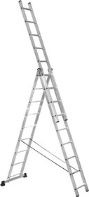 Фото 1/5 Лестница трехсекционная алюминиевая 3х9 ступеней TOPFORT