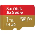 Флеш карта microSDXC SanDis 1024GBEXTREME Class 10, UHS-I, W130, R 190 МБ/с,  SDSQXAV-1T00-GN6MN  без адаптера на SD
