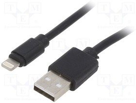 CC-USB2-AMLM-1M, Кабель; USB 2.0; вилка Apple Lightning,вилка USB A; 1м; черный