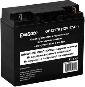 Фото 1/7 EP160756RUS, Аккумуляторная батарея ExeGate GP12170 (12V 17Ah, клеммы F3 (болт М5 с гайкой))