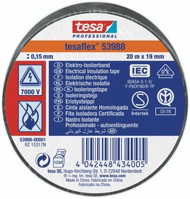 53988-00001-00, Black PVC Electrical Insulation Tape, 19mm x 20m