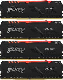 Фото 1/7 Память оперативная Kingston 64GB 3600MHz DDR4 CL18 DIMM (Kit of 4) FURY Beast RGB