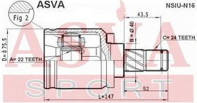 Фото 1/5 ШРУС внутренний NISSAN ALMERA N16 QG15DE AT/MT EURO ASVA NSIU-N16