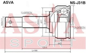 Фото 1/8 ШРУС наружный 24x56x29 NISSAN TEANA J31 2003-2008 ASVA NS-J31B