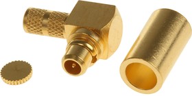 16_MMCX-50-2-4/111_OE, RF Connector, MMCX, Brass, Plug, Right Angle, 50Ohm, Solder Terminal, Crimp Terminal