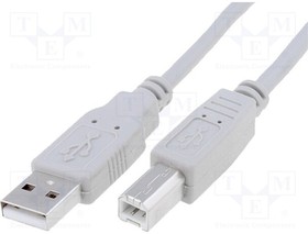 CU201-018-PB, Cable; USB 2.0; USB A plug,USB B plug; nickel plated; 1.8m; grey