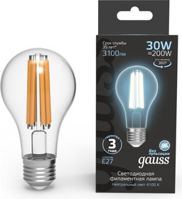 Лампа Filament А70 30W 3100lm 4100К Е27 LED 1/10/40 102902230, Gauss | купить в розницу и оптом