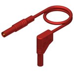 Measuring lead with (4 mm plug, spring-loaded, straight) to (4 mm plug, spring-loaded, angled), 1 m, red, PVC, 1.0 mm², CAT III, 934082101