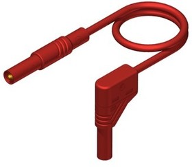 Фото 1/4 Measuring lead with (4 mm plug, spring-loaded, straight) to (4 mm plug, spring-loaded, angled), 1 m, red, PVC, 1.0 mm², CAT III, 934082101