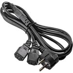 Power cable, Europe, plug type E + F, straight on 2 x C13 socket, straight, black, 1.8 m, AK-PC-04A