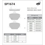 SP1674, SP1674_колодки дисковые передние!\ Smart 0.6-0.8CDi 98