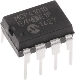 Фото 1/5 MCP41010-E/P, Digital Potentiometer 10kΩ 256-Position Linear Serial-SPI 8 Pin, PDIP