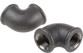 Фото 1/2 770090104, Black Malleable Iron Fitting, 90° Elbow, Female BSPP 1/2in to Female BSPP 1/2in