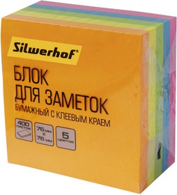 Фото 1/4 Блок самоклеящийся бумажный Silwerhof 682157-00, 682157-00, 76x76, 400 л, 5 цв, неон