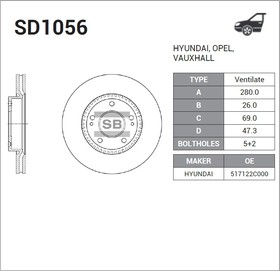 Фото 1/2 Диск тормозной передний HYUNDAI Tucson/Sonata/Elantra SANGSIN BRAKE SD1056