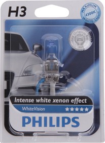 12336WHVB1, Лампа автомобильная H3 12V- 55W (PK22s) White Vision блистер (1шт.) (Philips)