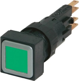 Фото 1/2 089067 Q18LT-GN, RMQ16 Series Green Illuminated Momentary Push Button, 16mm Cutout, IP65