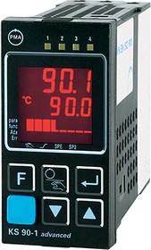 KS90-112-0000D-000, KS90 PID Temperature Controller, 96 x 48 (1/8 DIN)mm, 3 Output Relay, 90 → 250 V ac Supply Voltage ON/OFF