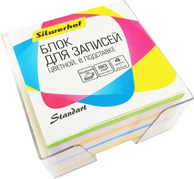 Блок для записей бумажный Silwerhof Стандарт, 701031, 90х90х45, 5 цв, ассорти, в подставке