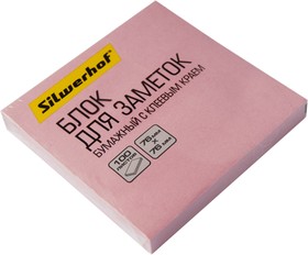 Фото 1/4 Блок самоклеящийся бумажный Silwerhof 682156-03, 682156-03, 76x76, 100 л, пастель, розовый