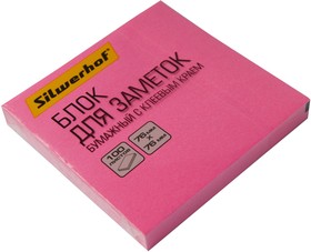 Фото 1/4 Блок самоклеящийся бумажный Silwerhof 682161-03 76x76мм 100лист. 75г/м2 неон розовый
