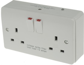 Фото 1/2 K1816 WHI, White 2 Gang Plug Socket, 2 Poles, 13A, Type G - British, Indoor Use