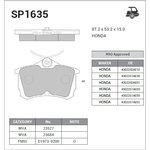 SP1635, SP1635_колодки дисковые зад.!\ Honda Accord 1.6i-2.3i/2.0TDi 98