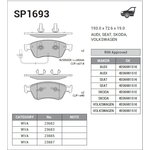 Колодки передние AUDI A6(C6)/A8 II/VW Phaeton 02-  SANGSIN BRAKE SP1693