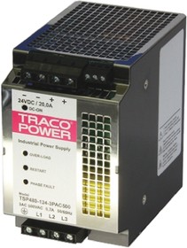 Фото 1/2 TSP480-124-3PAC500, TSP Switched Mode DIN Rail Power Supply, 400 550V ac ac Input, 24V dc dc Output, 20A Output, 480W