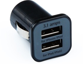 Фото 1/2 Автомобильная зарядка USAMS 3.1 А с двумя USB выходами черная, коробка