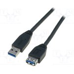 AK-300203-030-S, Cable; USB 3.0; USB A socket,USB A plug; nickel plated; 3m; black