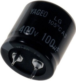 LG400M0100BPF-2525, (400V 100uF /25*25/105°С YAGEO/KEMET), С защёлкиваемыми выводами 400V 100uF +20%, стандартные, 2000часов, -20...+105°С