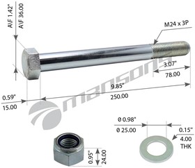 Фото 1/2 TRS4732, TRS4732_болт! с гайкой и шайбой M24x250/140/35 22.1x140.5\ ROR