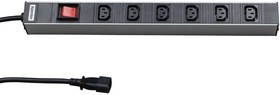 Hyperline SHT19-6IEC-S-2.5IEC Блок розеток для 19&quot; шкафов, горизонтальный, 6 розеток IEC320 C13, выключатель с подсветкой, кабель питан