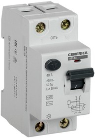 Фото 1/3 Выключатель дифференциального тока (УЗО) 2п 40А 30мА тип AC ВД1-63 GENERICA MDV15-2-040-030